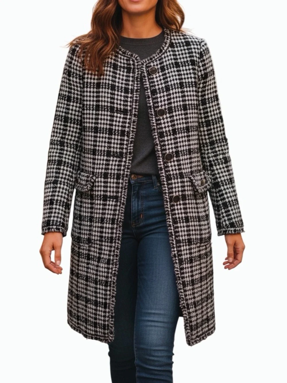 NEW Kate Spade New York Collarless Tweed Ruffle Topper Coat Powder Blue Size 2